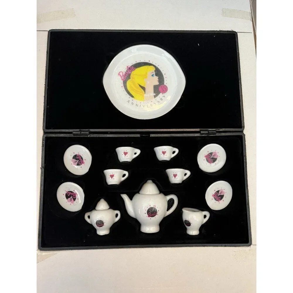 Barbie 35th Anniversary Miniature Barbie Tea Set In Folding Case Vtg 1994